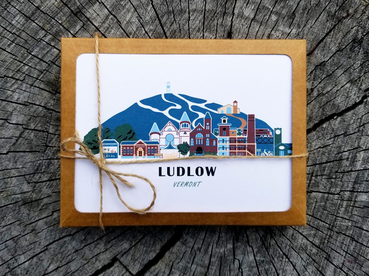 Ludlow Vermont Cityscape | Blank Note Card Set | 6 A2 Cards + Envelopes